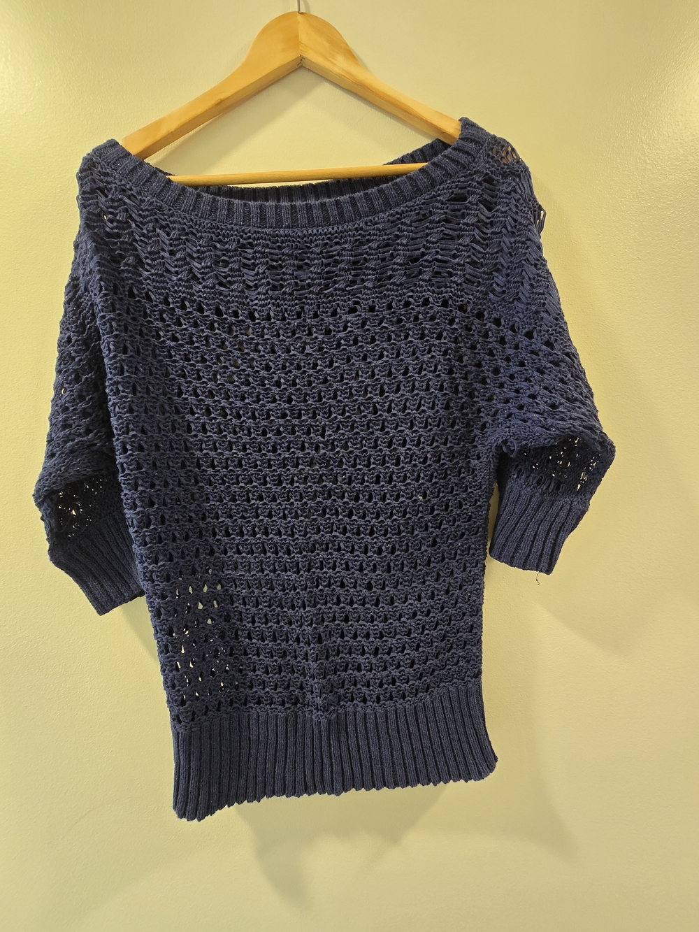 White House Black Market Navy Blue Open Knit Mesh Dolman Sweater - Large